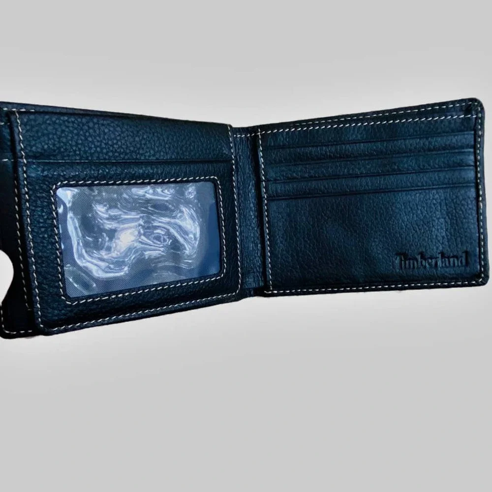 Timberland black pebbled leather wallet bifold for cards cash ID sleeve
